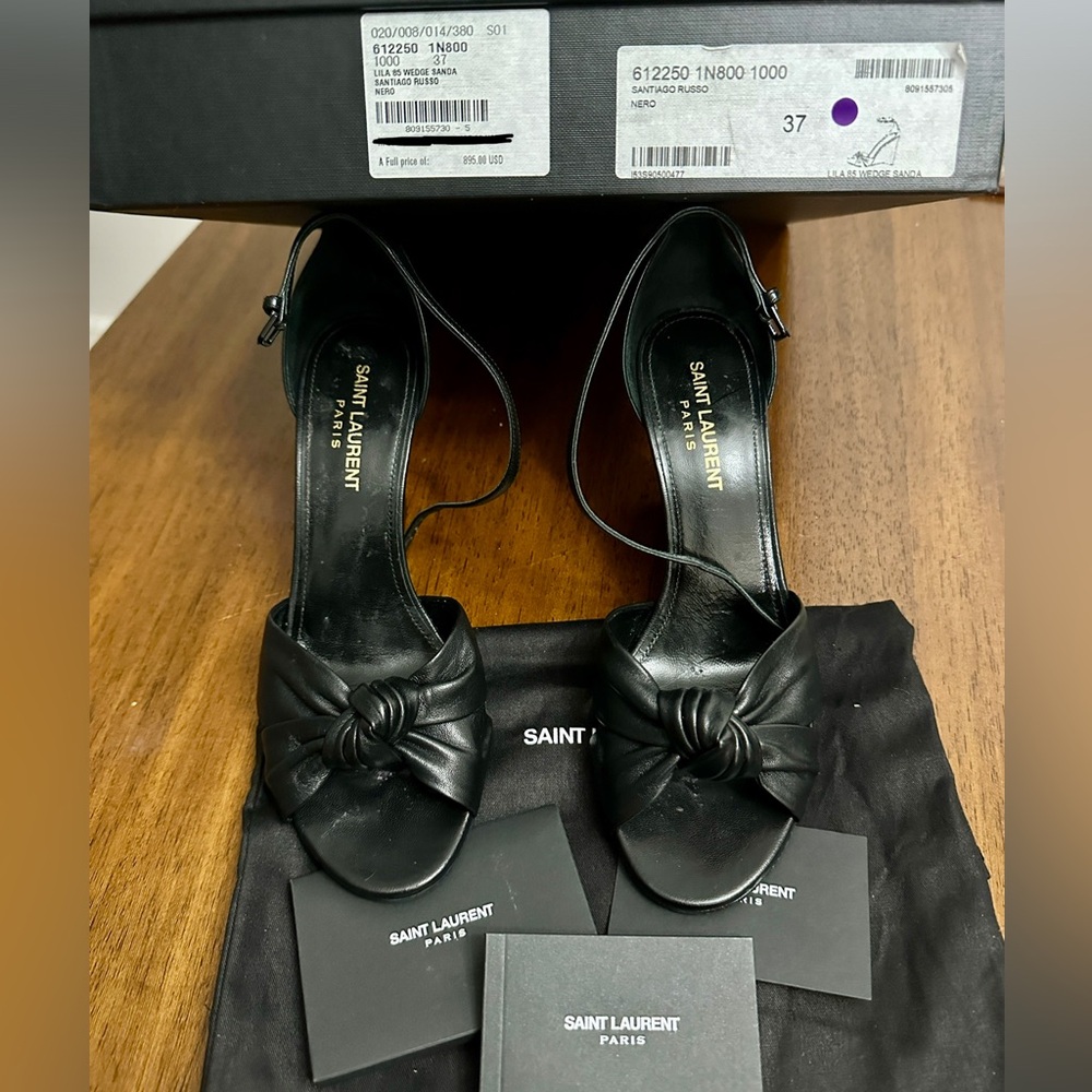 Saint Laurent (Lila 85 Leather Wedge Sandals)